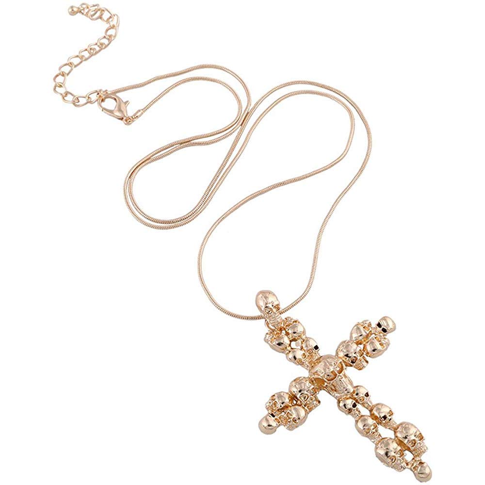 EVBEA スカル 十字架 ネックレス ロック パンク 男女兼用 ゴールドカラー Amazon | EVBEA(エバベア) スカル 十字架 ネックレス レディース